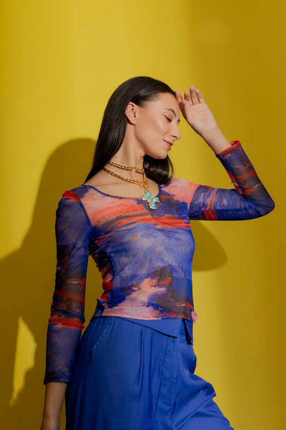 Blue Mesh Top