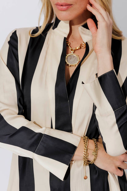 Black/Beige Stripe Longline Milan Blogger Shirt