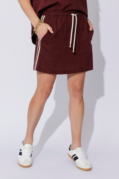 Burgundy Washed Linen Skirt