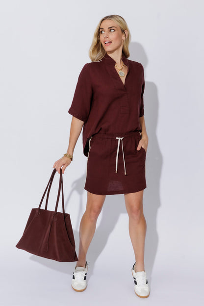 Burgundy Washed Linen Skirt