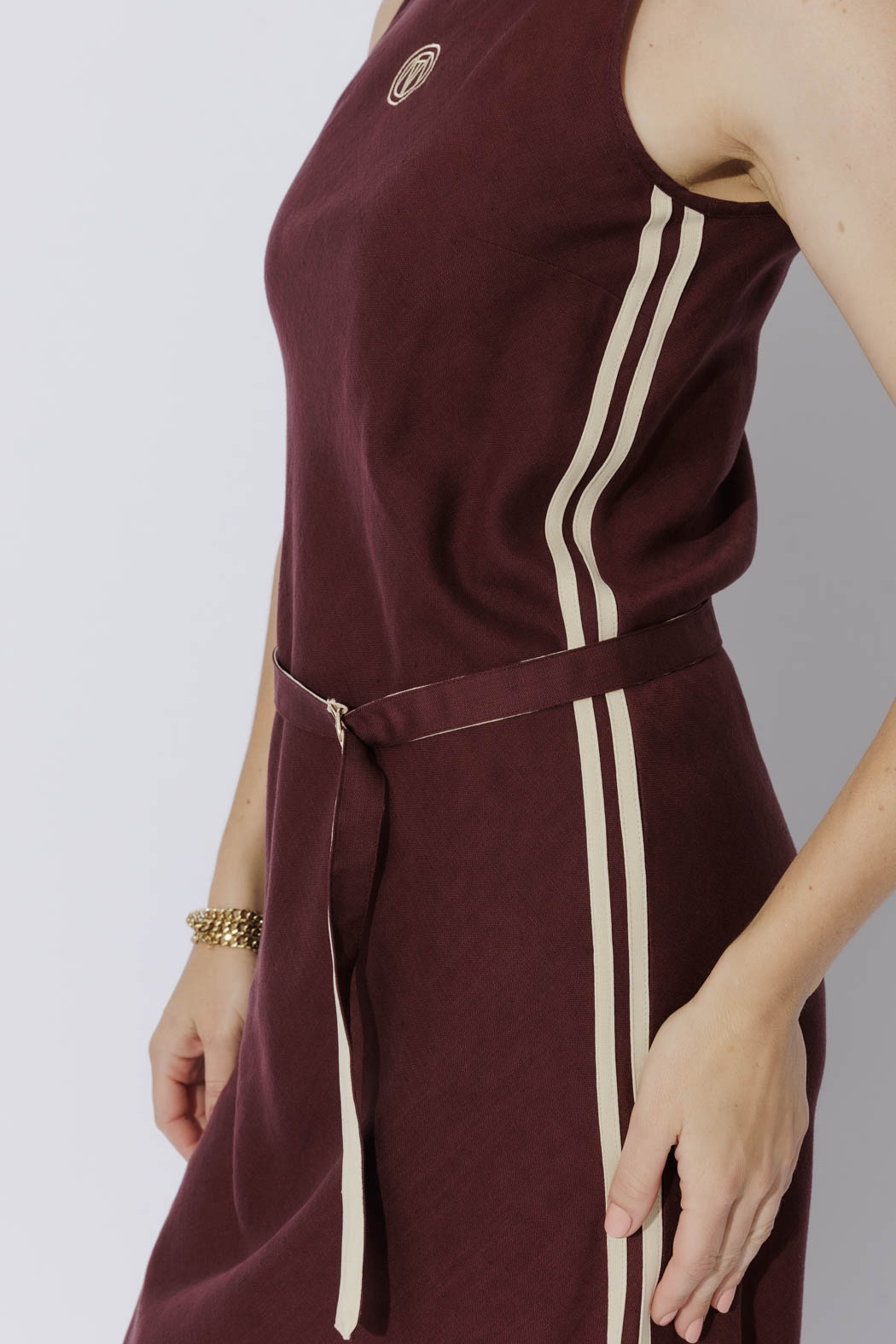 Burgundy Washed Linen Bias Dress