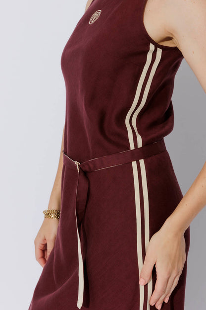 Burgundy Washed Linen Bias Dress