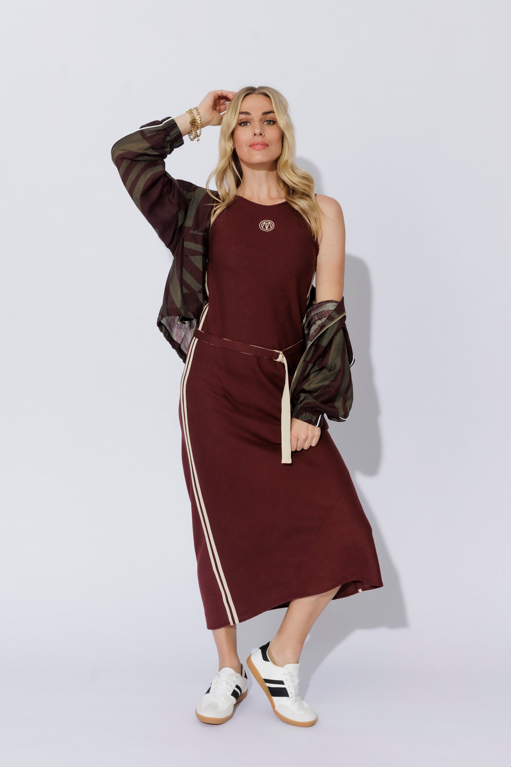 Burgundy Washed Linen Bias Dress