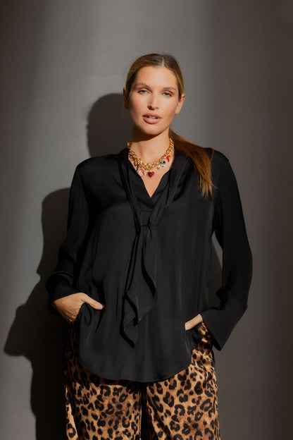 Black Silky Tie Blogger Shirt