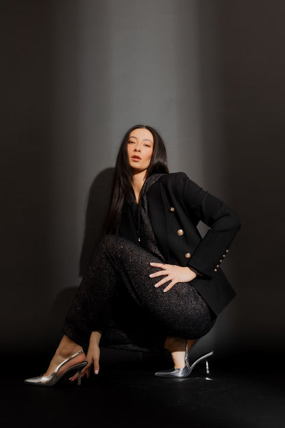 Black Ponte Belted Sisca Blazer