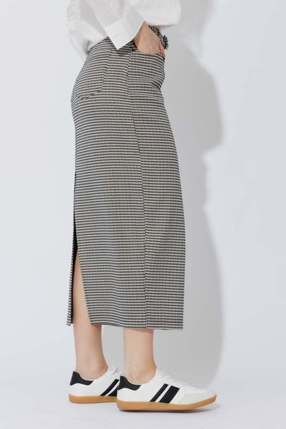 Black/White Lurex Belted Midi Skirt