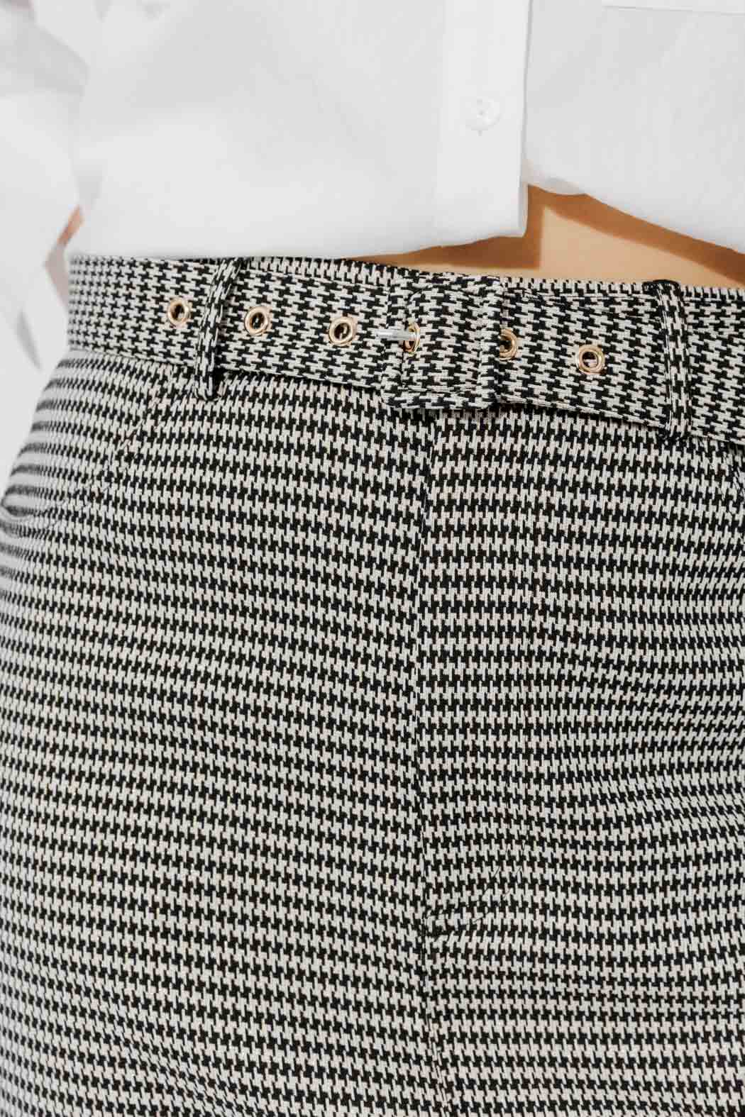 Black/White Lurex Belted Midi Skirt