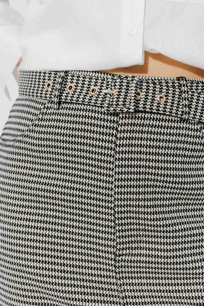 Black/White Lurex Belted Midi Skirt