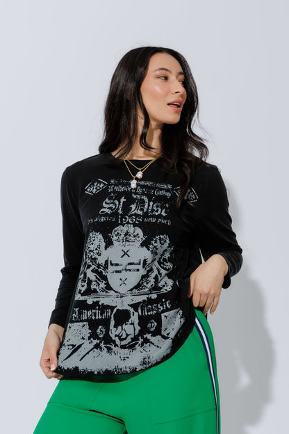 Black Washed Cotton Band T-Shirt