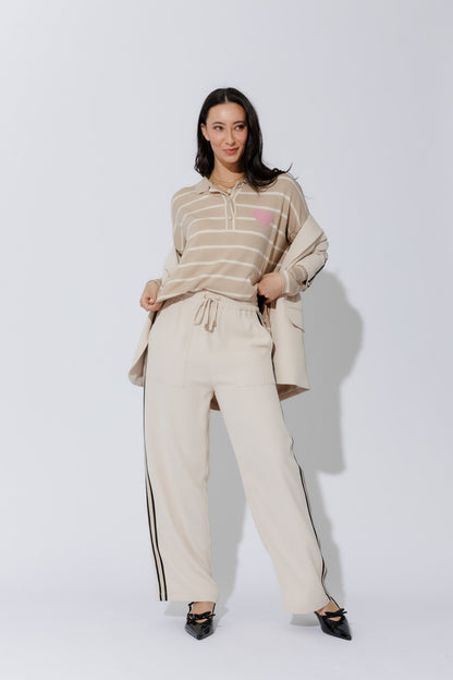 Beige Side Stripe Pant