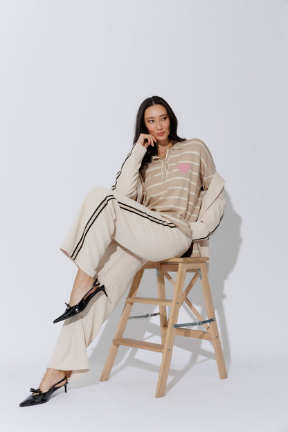 Beige Side Stripe Pant
