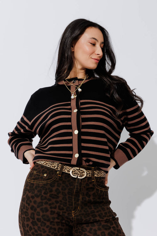 Black/Taupe Knit Cardi S