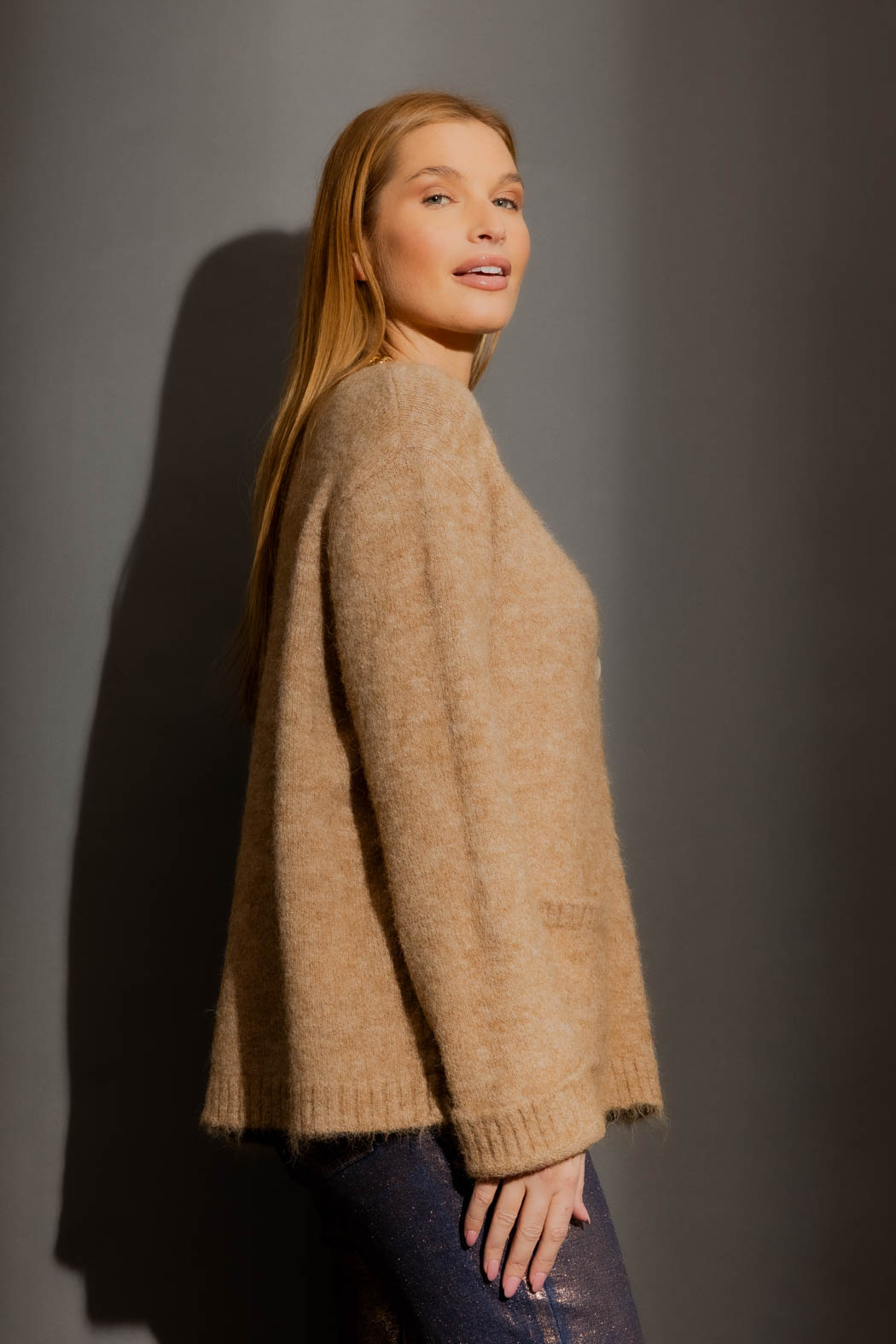 Camel Button Through Cardi Camel S