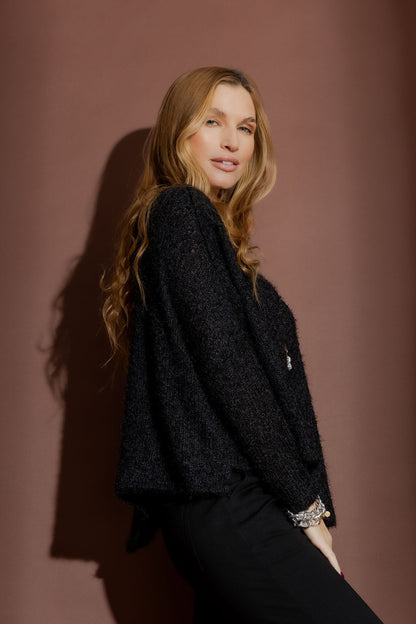 Black Fluffy Crew Neck Jumper