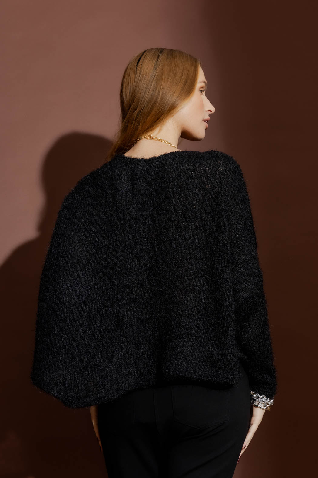 Black Fluffy Crew Neck Jumper