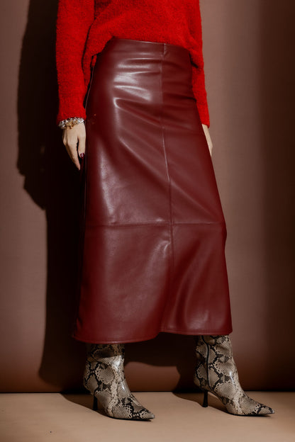 Burgundy Faux Leather Skirt