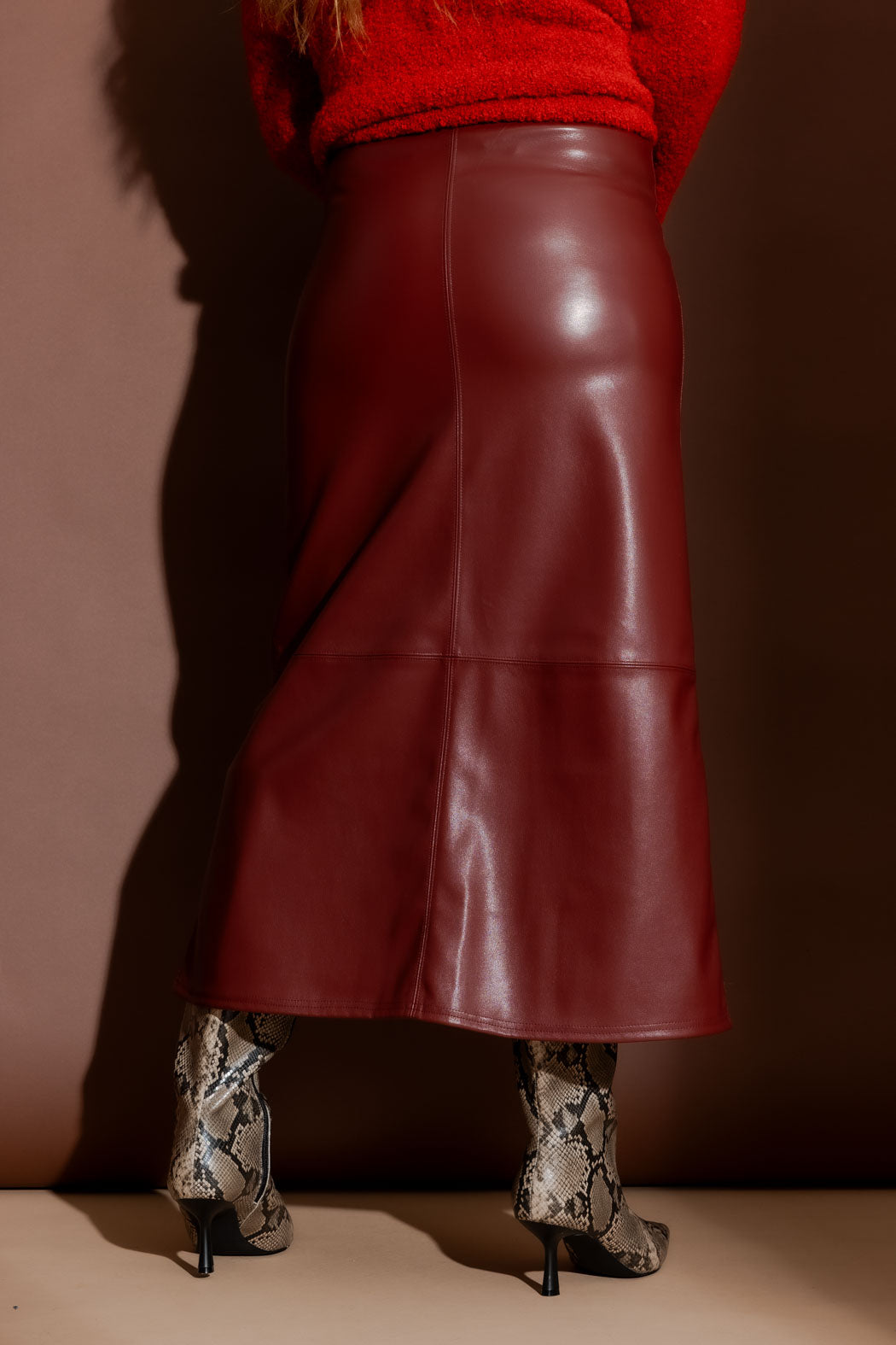 Burgundy Faux Leather Skirt