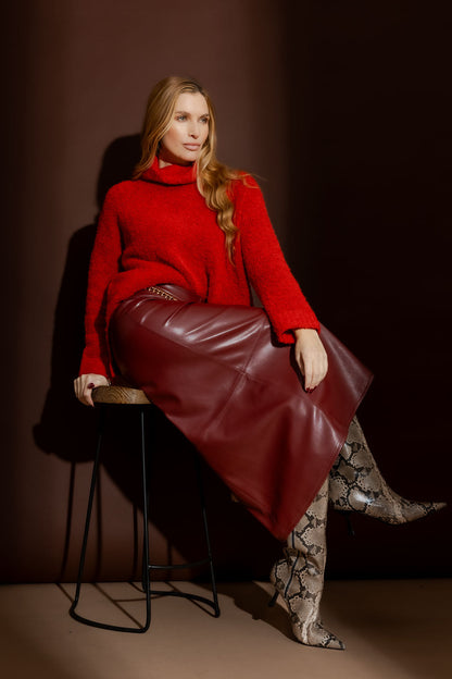 Burgundy Faux Leather Skirt