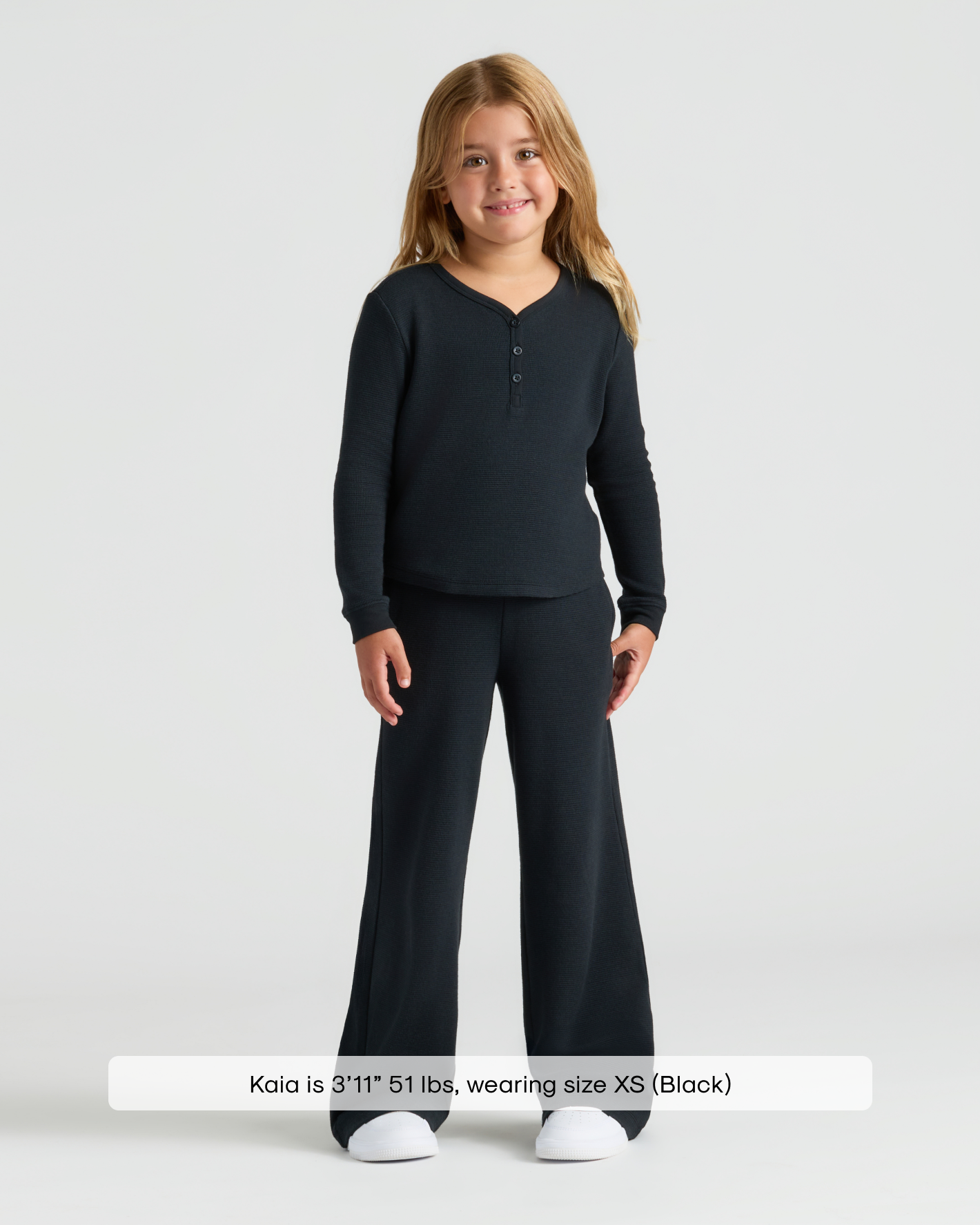 Girls Black Waffle Wide Leg Pants