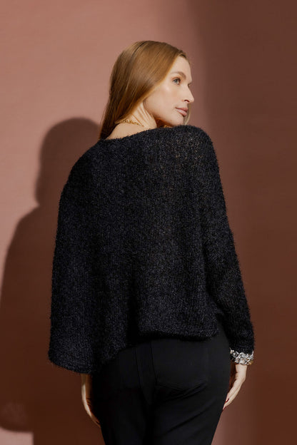 Black Fluffy Crew Neck Jumper