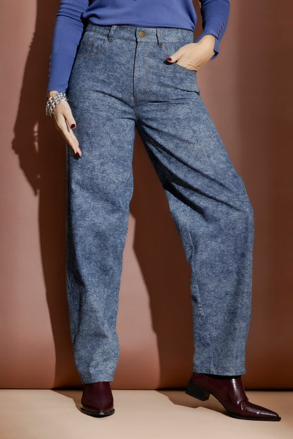 Blue Marble Denim Barrel Jean