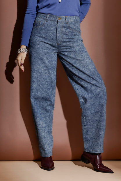 Blue Marble Denim Barrel Jean