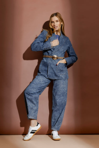 Blue Marble Denim Barrel Jean