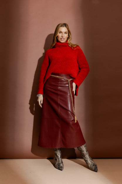Burgundy Faux Leather Skirt