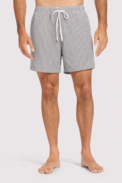 Seersucker Swim Trunk | Olive Stripe