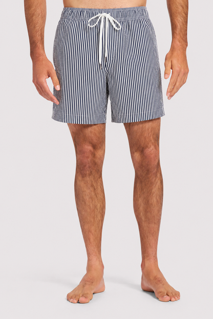 Seersucker Swim Trunk | Dark Navy Stripe