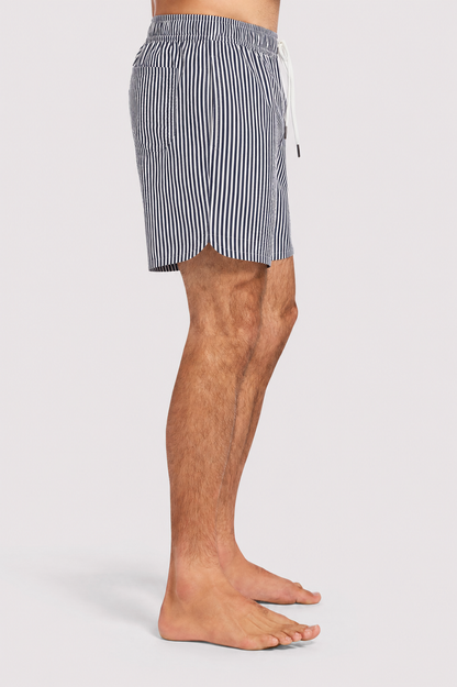 Seersucker Swim Trunk | Dark Navy Stripe