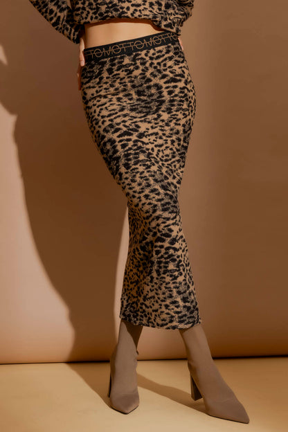 Beige Leopard Tube Skirt