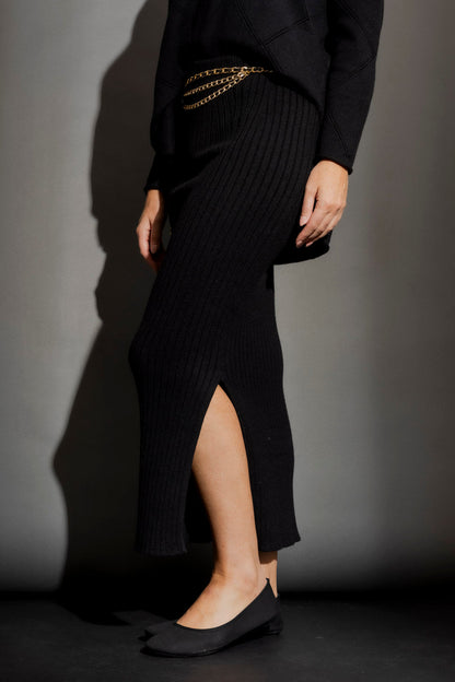 Black Rib Knit Skirt Black S