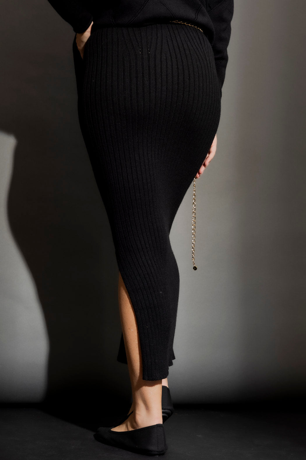 Black Rib Knit Skirt Black S