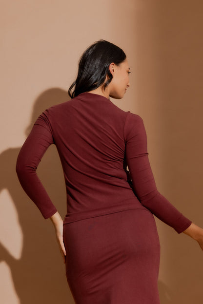 Burgundy Tencel Splice Top