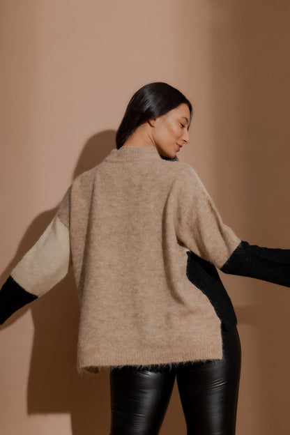 Camel Patchwork Knit Jumper Camel S