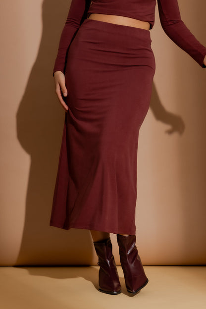 Burgundy Tencel Bias Skirt