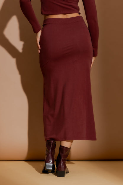 Burgundy Tencel Bias Skirt