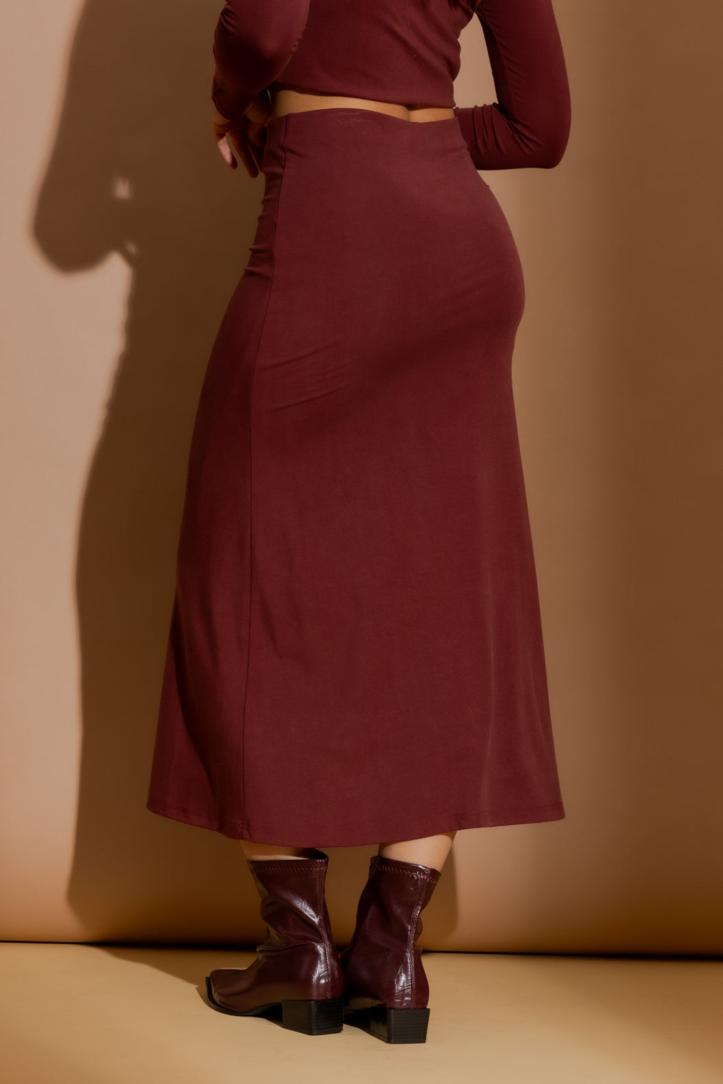 Burgundy Tencel Bias Skirt