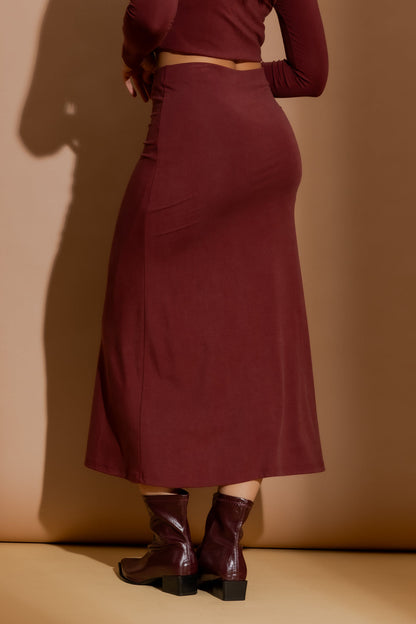 Burgundy Tencel Bias Skirt