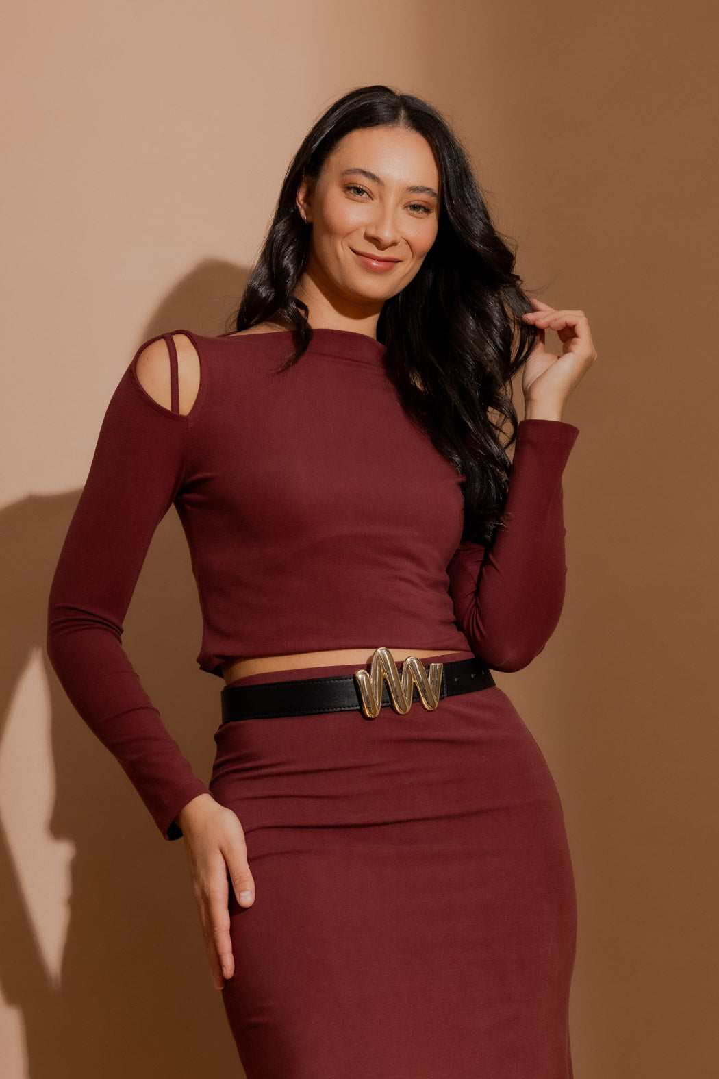 Burgundy Tencel Splice Top