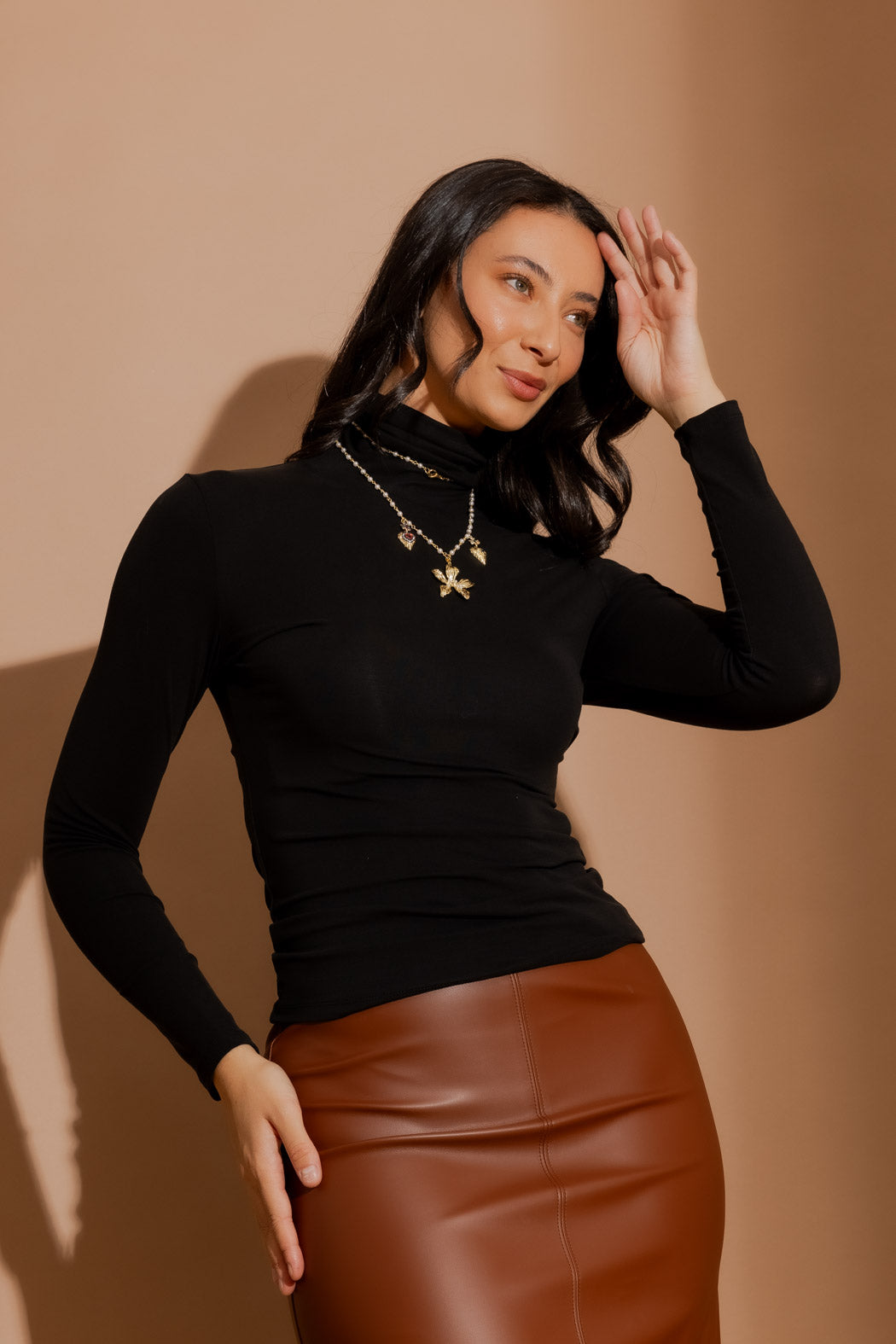 Black Tencel Turtle Neck Top