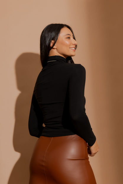 Black Tencel Turtle Neck Top