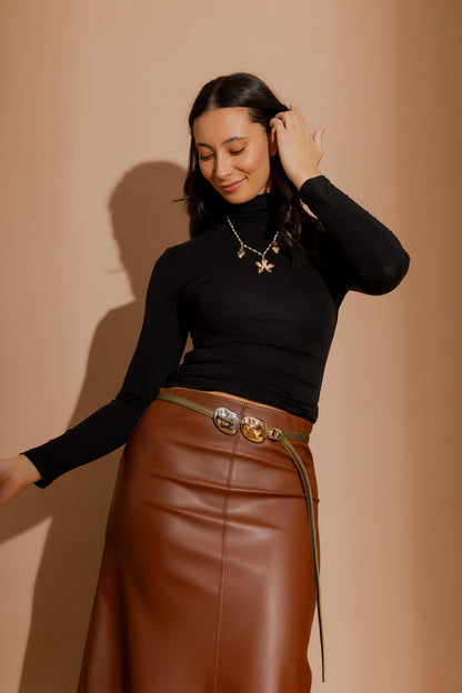 Black Tencel Turtle Neck Top