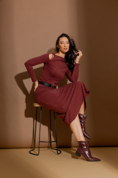Burgundy Tencel Bias Skirt