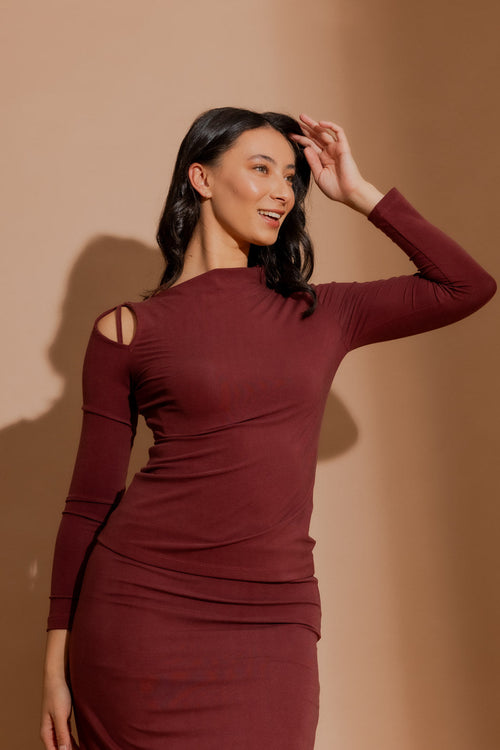 Burgundy Tencel Splice Top