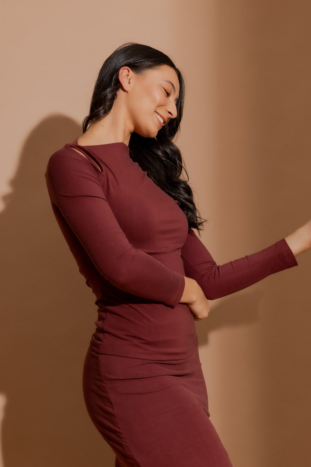 Burgundy Tencel Splice Top