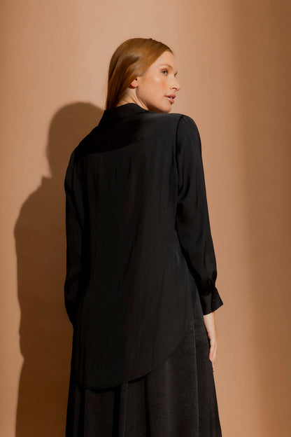 Black Silky Button Charlie Shirt