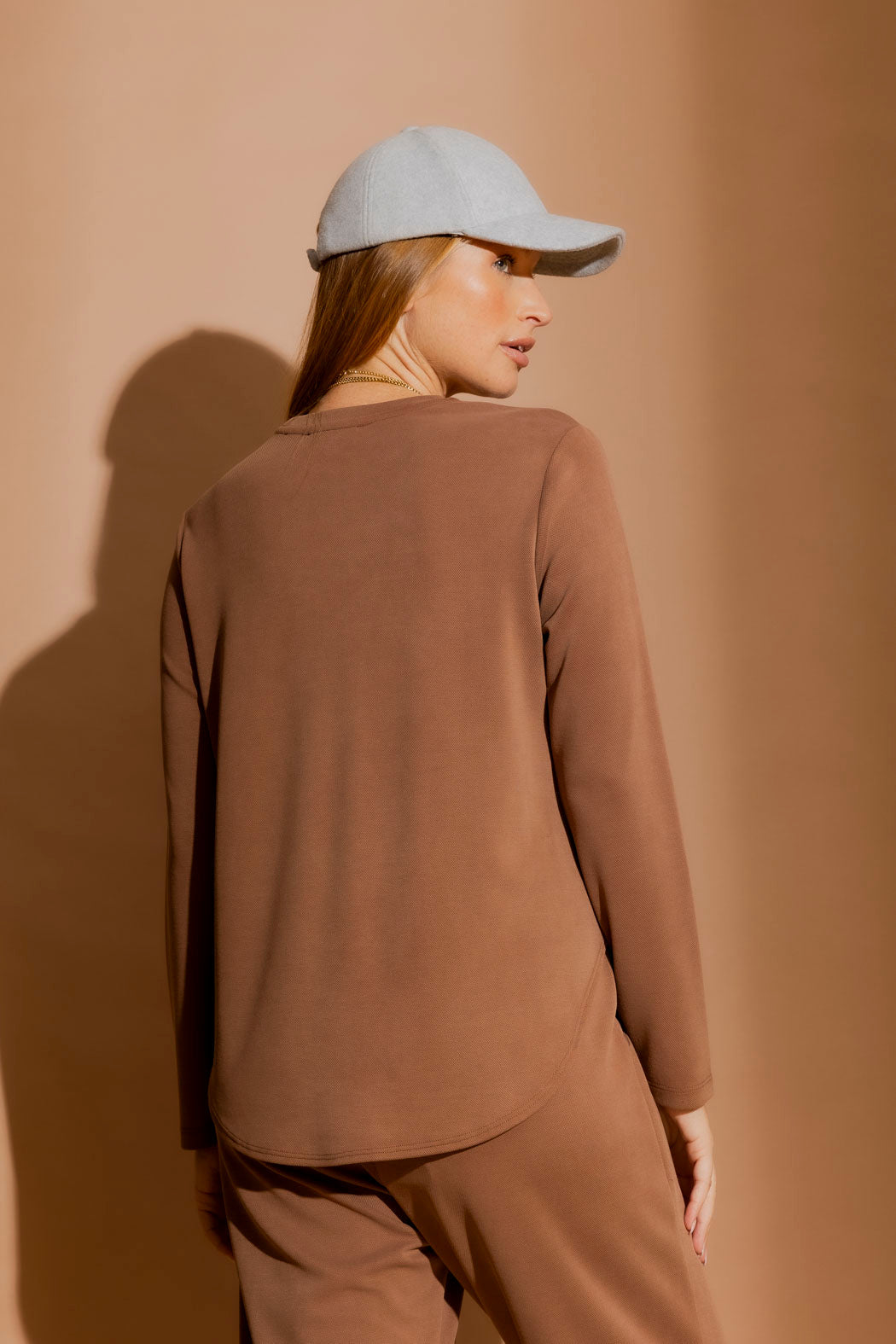 Caramel Lux Knit Crew Neck Top