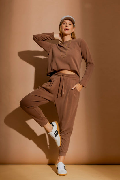 Caramel Lux Knit Crew Neck Top